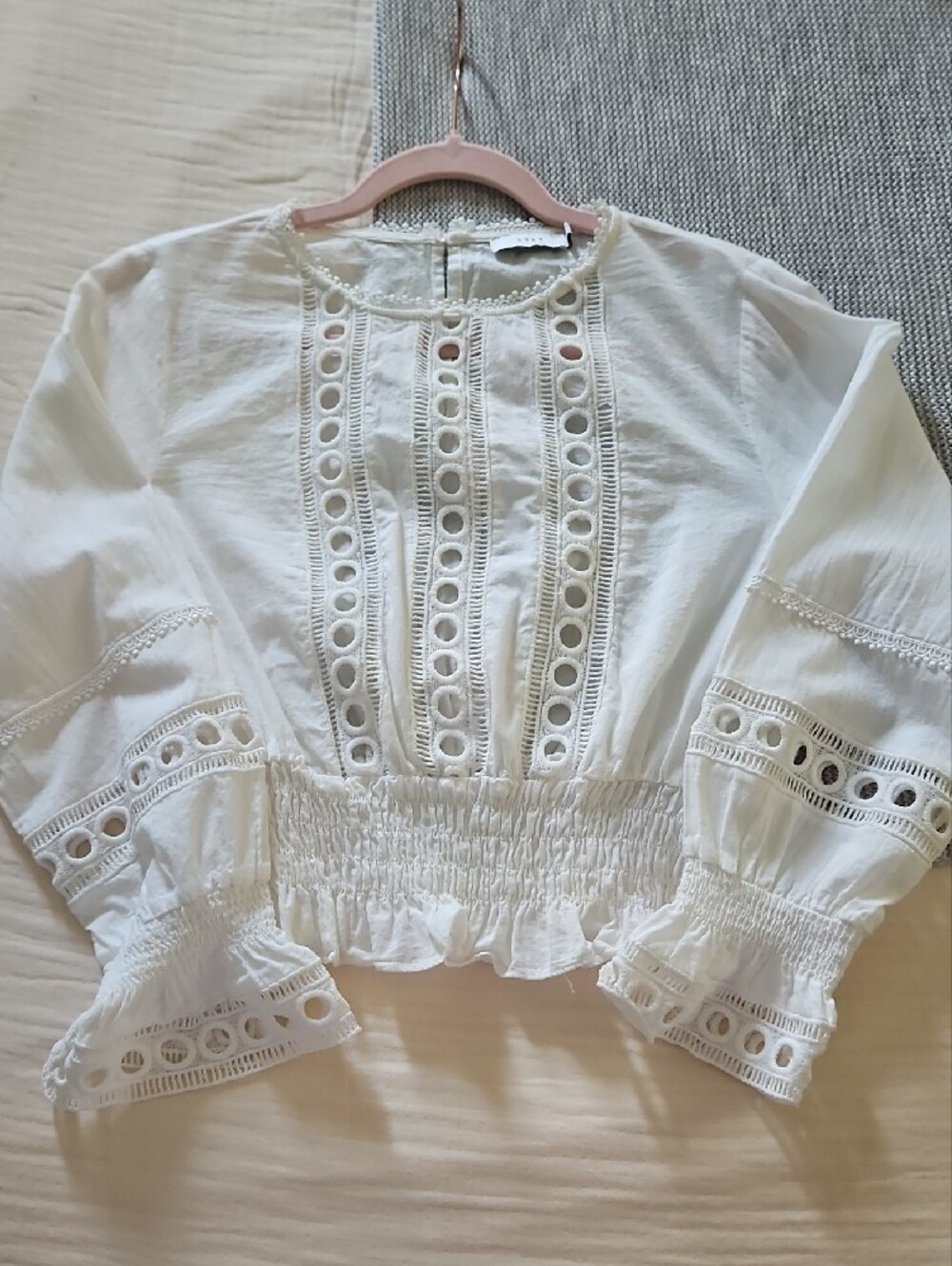 LUSH - White Lace-Trim Smocked Waist Womens Top - Size Small - Picture 3 of 4